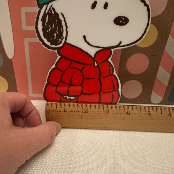 Peanuts Snoopy Wooden Red Puffer Coat Block Table Decor NWT Clear Coat 8x4" - Picture 2 of 3